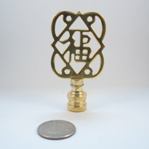Lamp Finial Asian Gold Plated Brass Symbol
