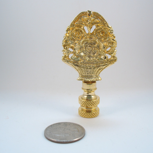 Lamp Finial Gold Plated Gold Basket of Flowers